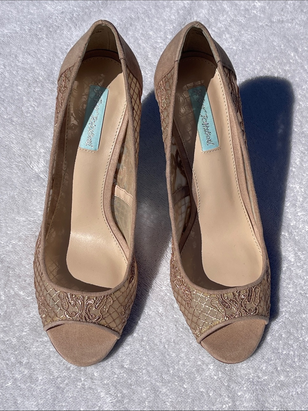 Betsey Johnson Nude Beige Lace Peep-Toe Heels